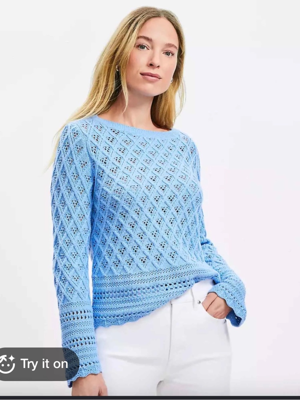 LOFT Sky Blue Openwork Crewneck Sweater
